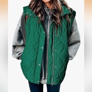 Quinn Quilted Hooded Vest - Forest Green
